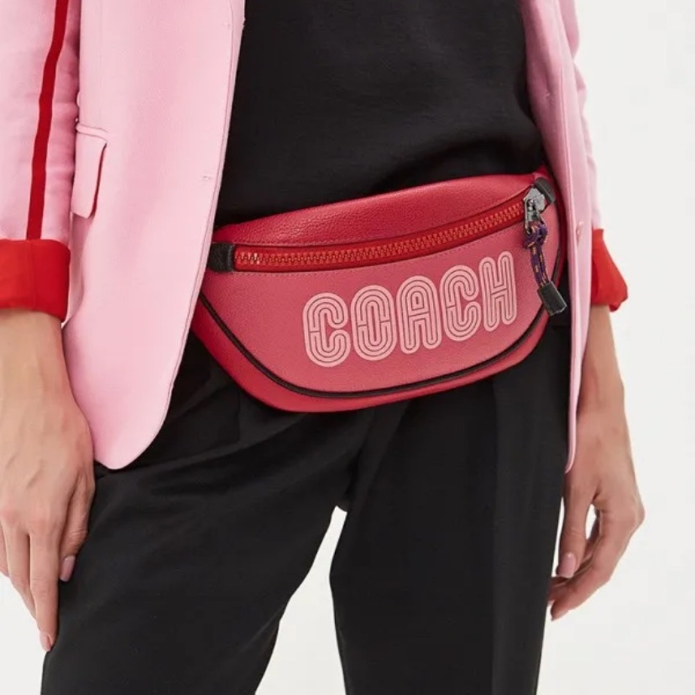 Coach Pink/Red Leather Retro Logo Crossbody/Belted Bag